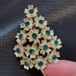 Vintage gold and green tree pin