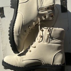 JUSTFAB WOMEN'S ILLONA COMBAT BOOTIES BONE (WHITE) SIZE 8-NEW-no Box .