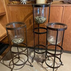 PartyLite Original SEVILLE 3-Wick Candle Holder Metal Stand & Glass Hurricane