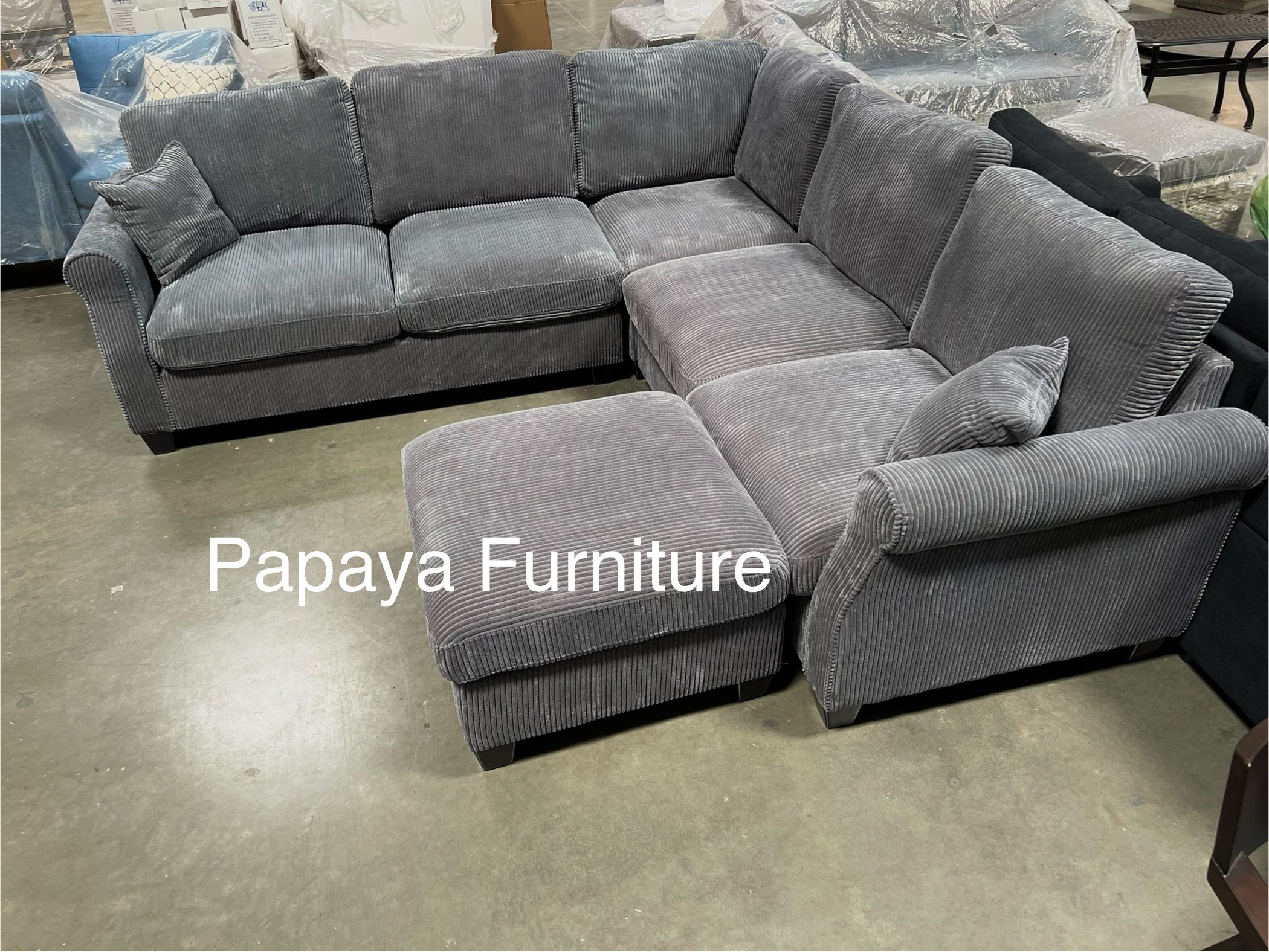 In Stock! Beautiful Plush Sectional Couch, Grey Sofa, Grey Sectional, Gray Sectional And Ottoman, Corduroy Sofa, Sectionals, Sofa, Living Room Sofa.,All Products : American Fashion Style Bags On Sale