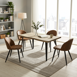 Homy Casa Lancelot 5PC Dining Set 63” Walnut Table with 4 Zomba Suede Brown Upholstered Chairs