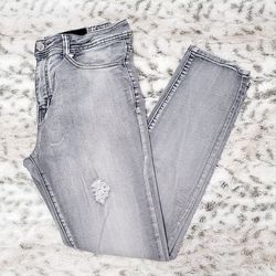 Men's Indigo Wisdom Denim Light Gray Distressed Jeans