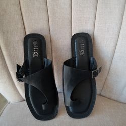 Toe Loop Buckle Band Slide Sandals - Black