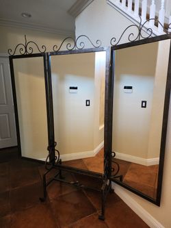A three-side full length mirror and shoe mirror made of bronze