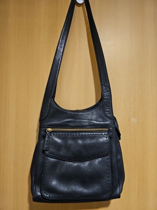 Valerie Stevens Black Leather Purse Shoulder Bag