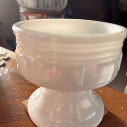 Vintage White Milk Glass Pillar Candle Holder Or Planter On Pedestal