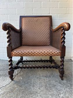 Antique oak barley twist Bergere armchair