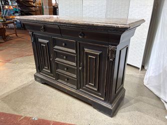 SCHNADIG Distressed Black Buffet with Marble Top