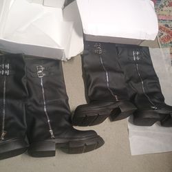 Black Knee High Platform Boots Size 8