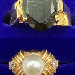 🔥 Solid 14K Gold Ring Set – Estate Collection | Pearl & Diamond + Onyx | Investment Grade 🔥