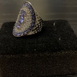 Women’s Size 5 3.5 Carat Tanzanite Ring Jewelry 1.65 White Topaz Rhodium Over Sterling Silver  $630 Value! 