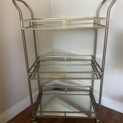 Brass Mirror 3 Tier Bar Cart 