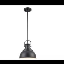 Home Decorators Shelston 10 in. 1-Light Black Pendant Light with Metal Shade