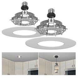 New 2pk 5 and 6 inch Recessed Can Light Conversion Kit, Ceiling Light Fixture Upgrade, Pendant & Hanging, 7¾ Inch Flat Steel Ceiling Medallion, White 