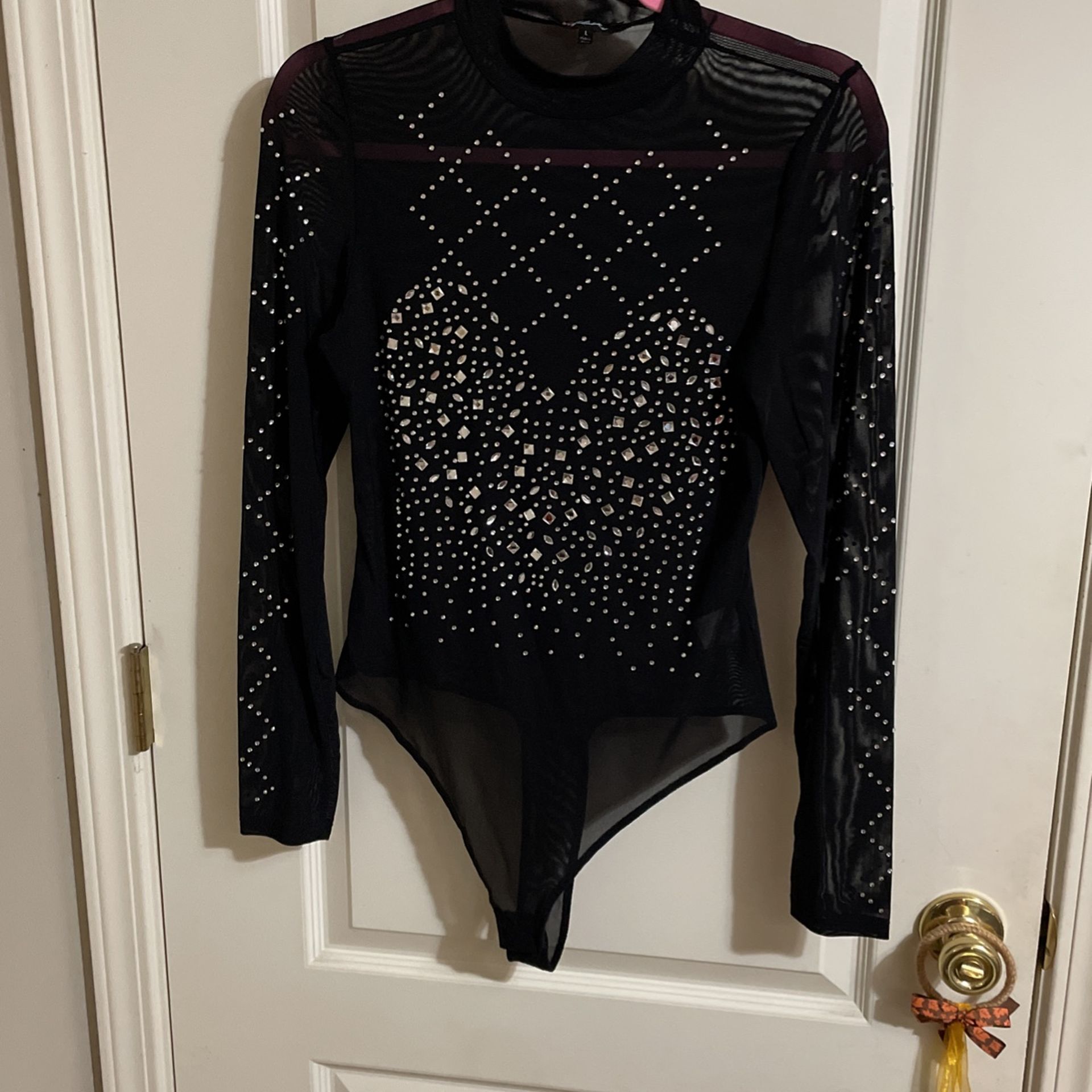 Black Rhinestone  Bodysuit 