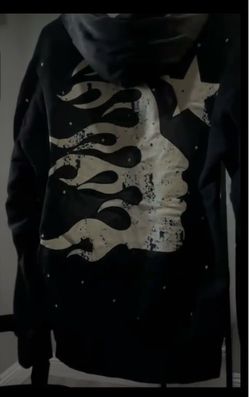 Black Graphic Hoodie with Flame Face Print