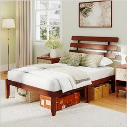 Wood Platform Bed Frame with Headboard