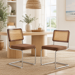 Tigris Velvet Cantilever Dining Chairs with Handwoven Cane Back Set of 2