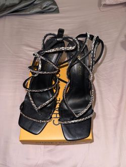Chase + Chloe Black Rhinestone Strappy Heels