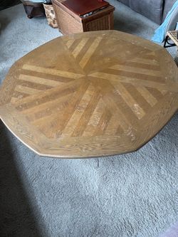 Vintage large, octagon-shaped wooden coffee table