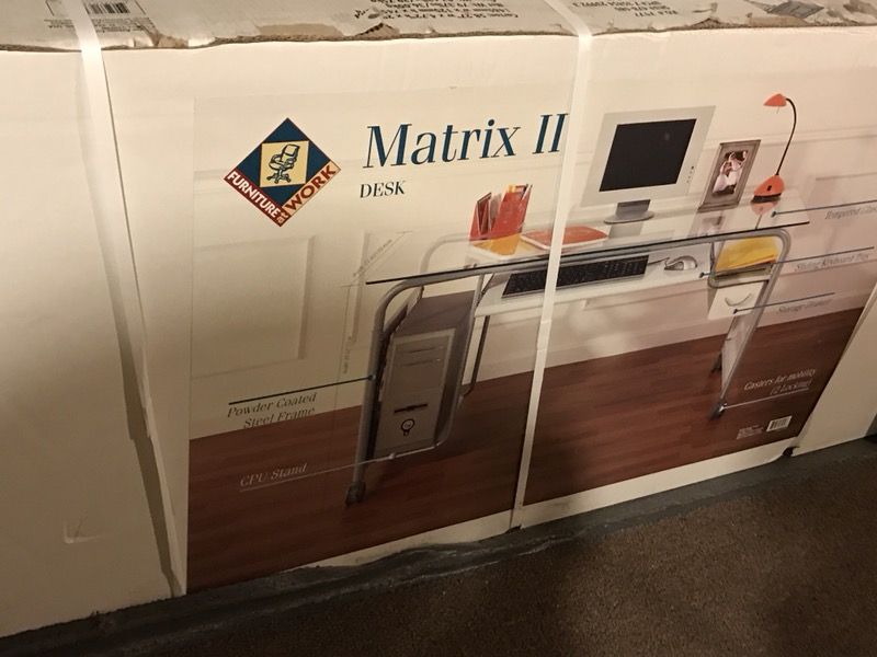 Matrix glass desk and hutch