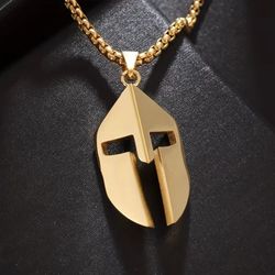 Gold Spartan Knight Stainless Steel Helmet Pendant Necklace