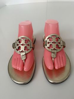 Tory Burch Miller Metallic Wrinkled Gold Leather Sandals Flip Flop Women’s 8 M Original