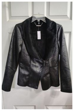 'White House / Black Market' Zippered Shearling Moto Blazer - Black - Small *NWT*