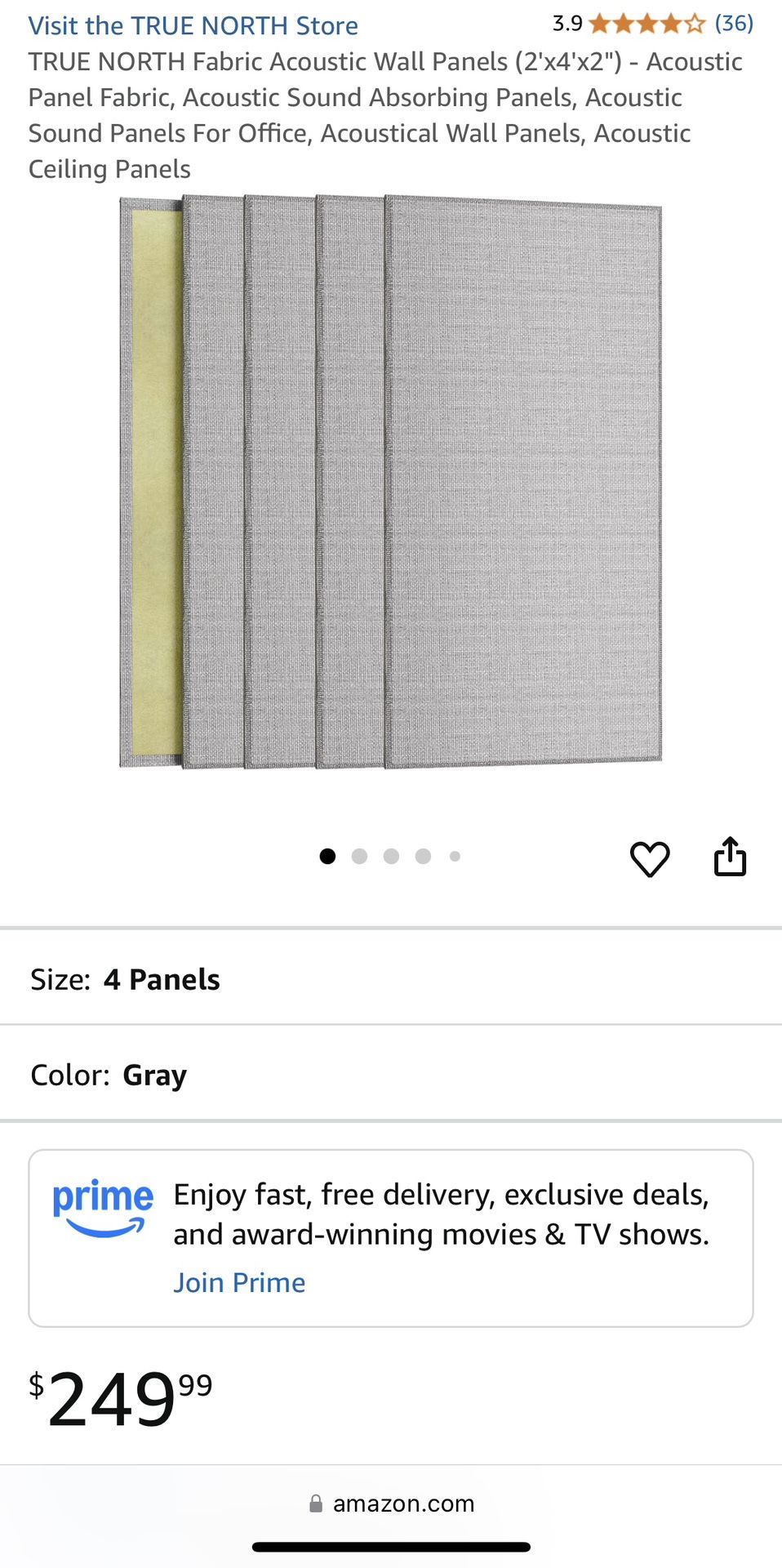 TRUE NORTH Fabric Acoustic Wall Panels (2'x4'x2") - Acoustic Panel Fabric, Acoustic Sound Absorbing Panels, Acoustic Sound Panels For Office, Acoustic