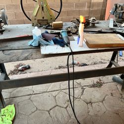 All Metal Table With Bench Grinder Attached 