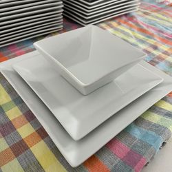 Macy’s The Cellar Whiteware Square Dinnerware Set - 42 Pieces - Great Condition! $150