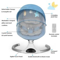 Baby Swing for Infants, Baby Rocker with 5 Point Harness, Bluetooth Support, 10 Preset Lullabies and 3 Speeds with Remote Control, Infant Swing for Ba