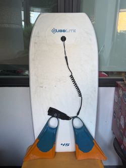 Hubblite 45” Bodyboard + Swim Fins Size Us 11 & Leash