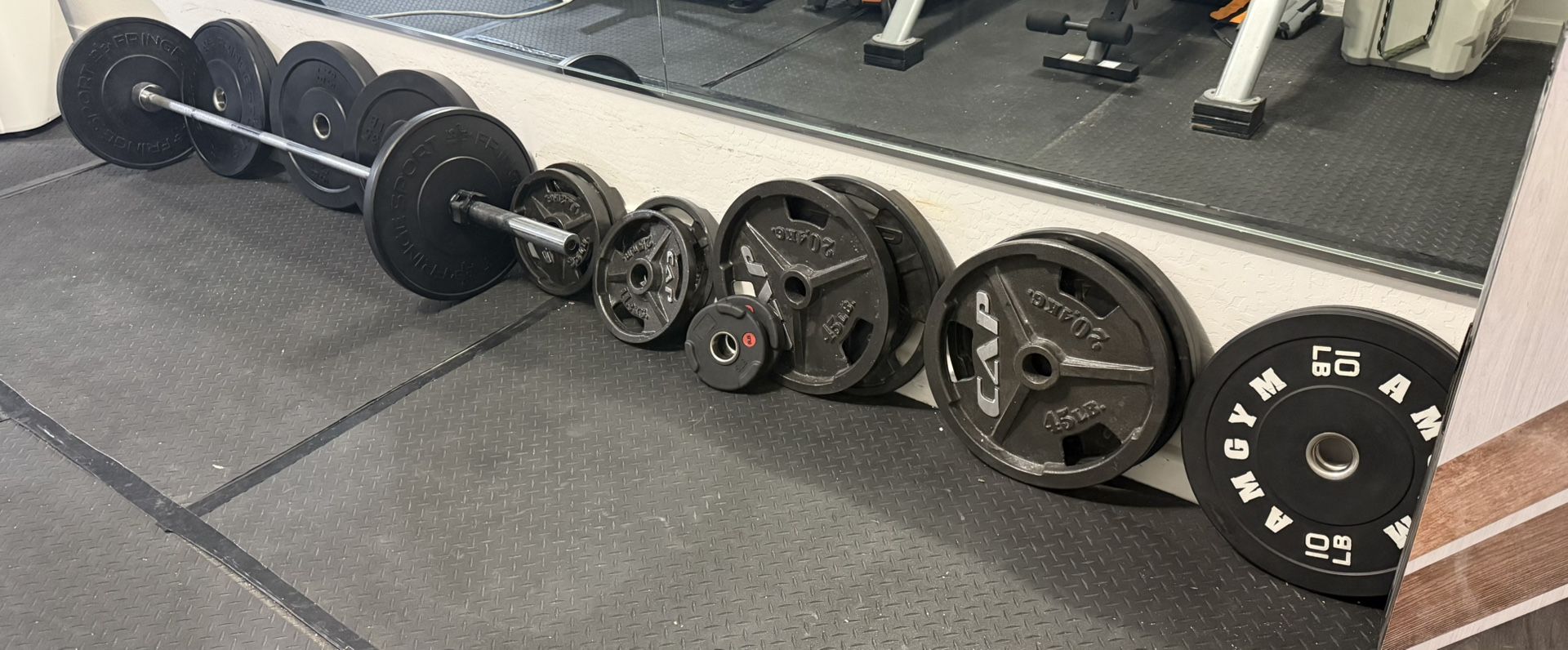 Olympic Weight Plate Set + Barbell – Premium Mix (CAP, Fringe Sport, AMGYM) 