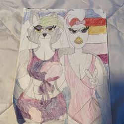 Five Nights At Freddy's Fan Hand Drawing Chica And Roxy At The Beach Lesbian