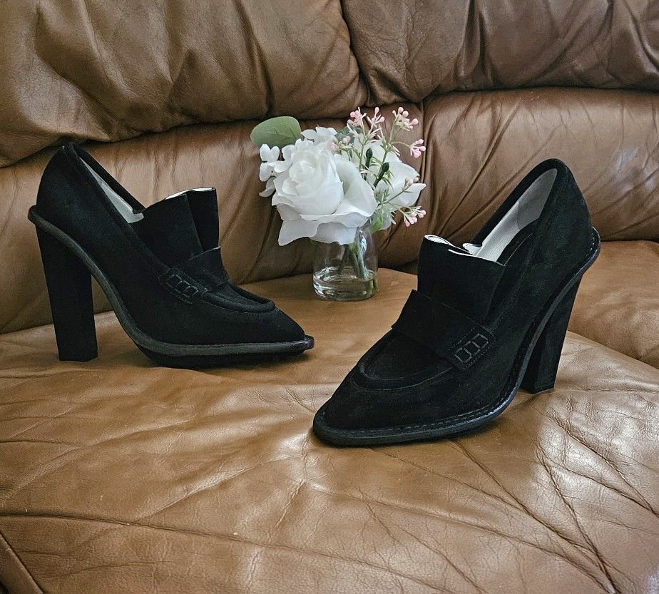 Women's Balenciaga Black Suede Ankle Block Bootie Heels Size 7 US