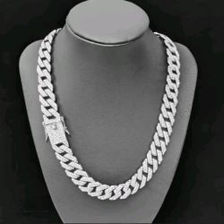 VVS Diamond Cut White Gold Plated/Silver 16 MM Cuban Link Chain With 3 Rows/Classical W.G.P. 4MM Chain With VVS Simulated Moissanite On Both Chains.