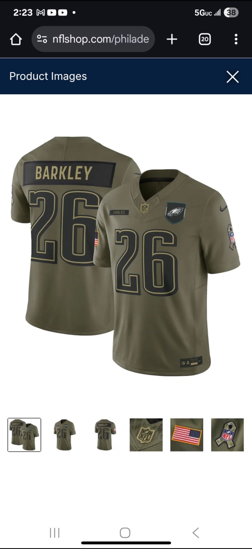 Men Philadelphia Eagles Saquon Barkley Salute To Service 2025 Stitched Jersey, S To 3Xl