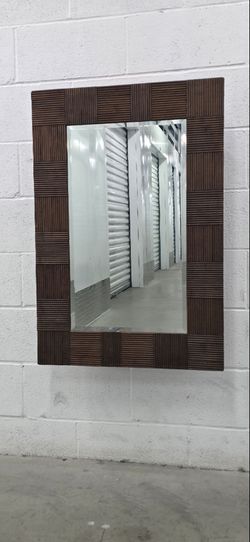 Vintage Beveled Wood Frame Wall Mirror – Solid Heavy Construction