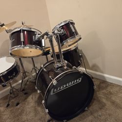 Ludwig 5 Piece Junior Drum Set With Cymbals- Wine Red Sparkle