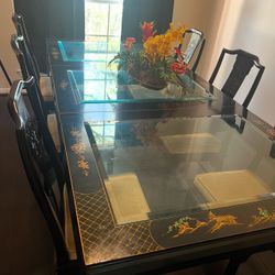 Elegant Asian-Inspired 6-Piece Glass Top Dining Set