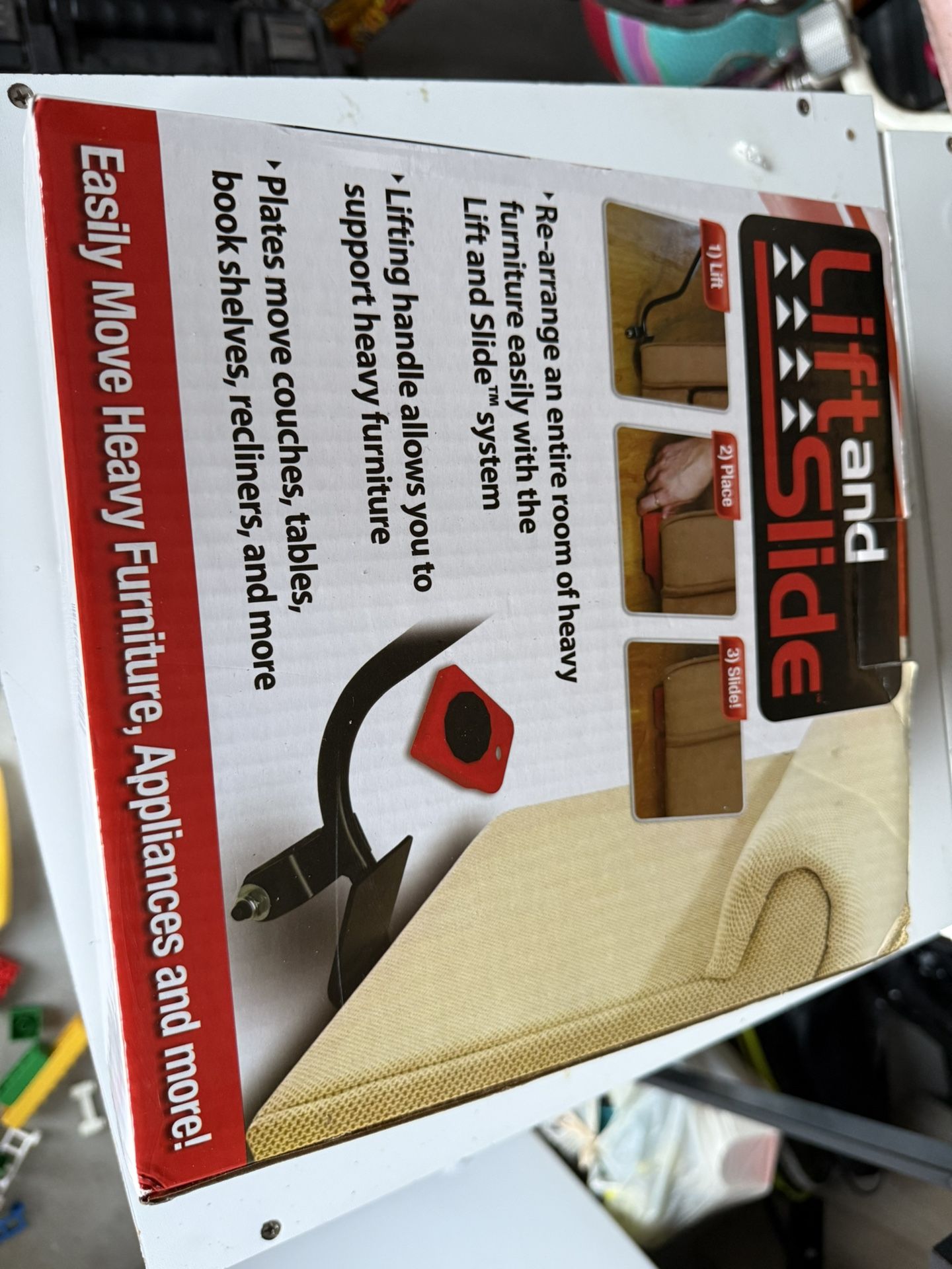 Lift & Slide Moving System 4 Rolling Plates 1 Lifting Handle 4 Carpet Sliders