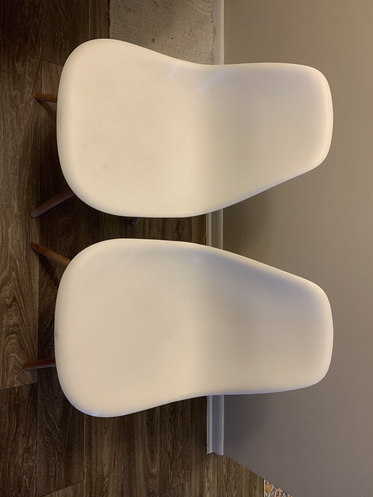 Set of 4 white ikea chairs with wooden legs