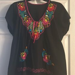 Embroidered Traditional Mexican Blouse,Large