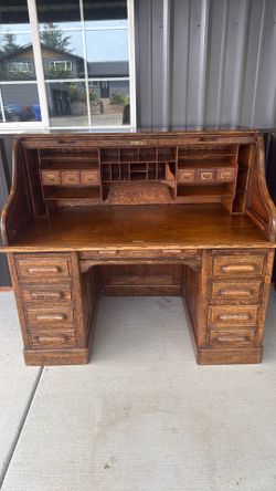 Vintage Jasper Cabinet Co. Solid Wood Roll Top Desk - OBO