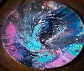 Bird of Phoenix acrylic pour small round plate