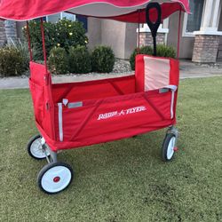 Radio Flyer 3 in 1 EZ Fold Stroller Wagon with Canopy and Adjustable Handle, Red