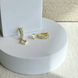 18k gold plated flower zircon Huggies earrings