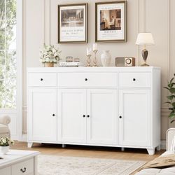 Large Kitchen Buffet Cabinet with Storage Drawers, Modern Sideboard Buffet Table Storage Cabinet with Doors and Shelves, Wood Coffee Bar Cabinet for K