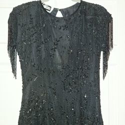 Black Sequined Vintage Cocktail Dress